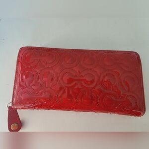 Coach Red Patent Leather Embossed Wallet